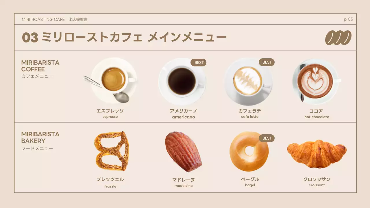 ベージュ シンプル カフェ 提案書 プレゼンテーション