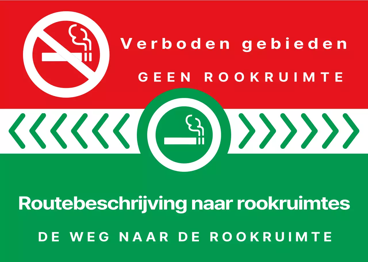 Eenvoudige, schone sigarettenpictogram en tekstcombinatie in groen en rood Lay-outstijl Routebeschrijving