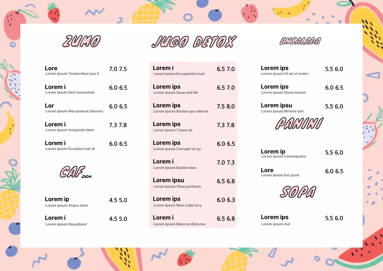 Marco con motivos frutales claros menu3