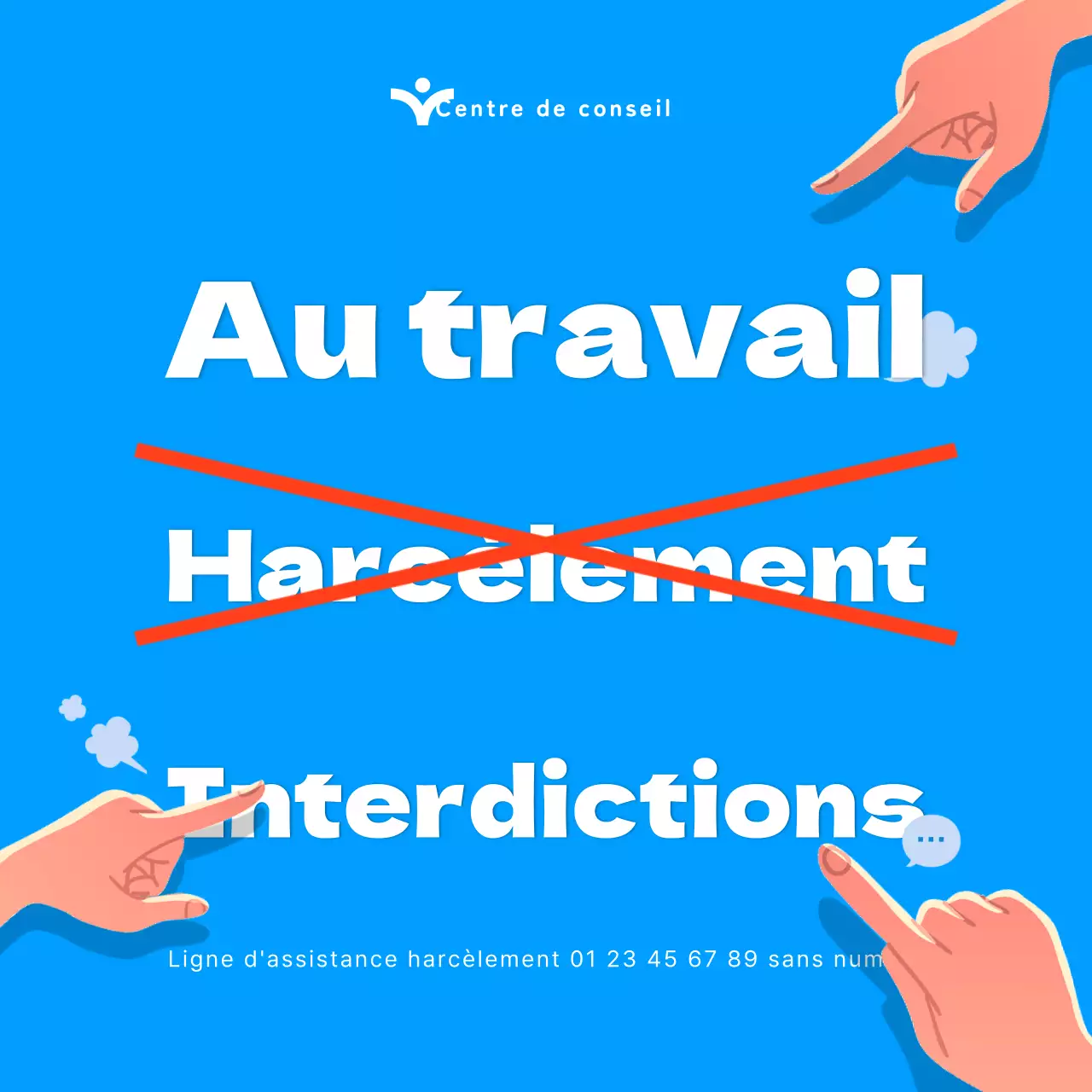 L'illustration en bleu introduit des lois sur le harcèlement au travail