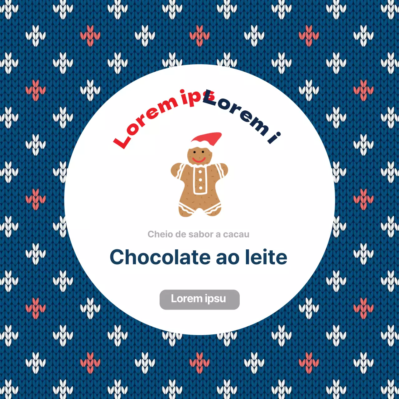 Etiqueta de embalagem de chocolate de Natal com padrão de malha azul-marfim