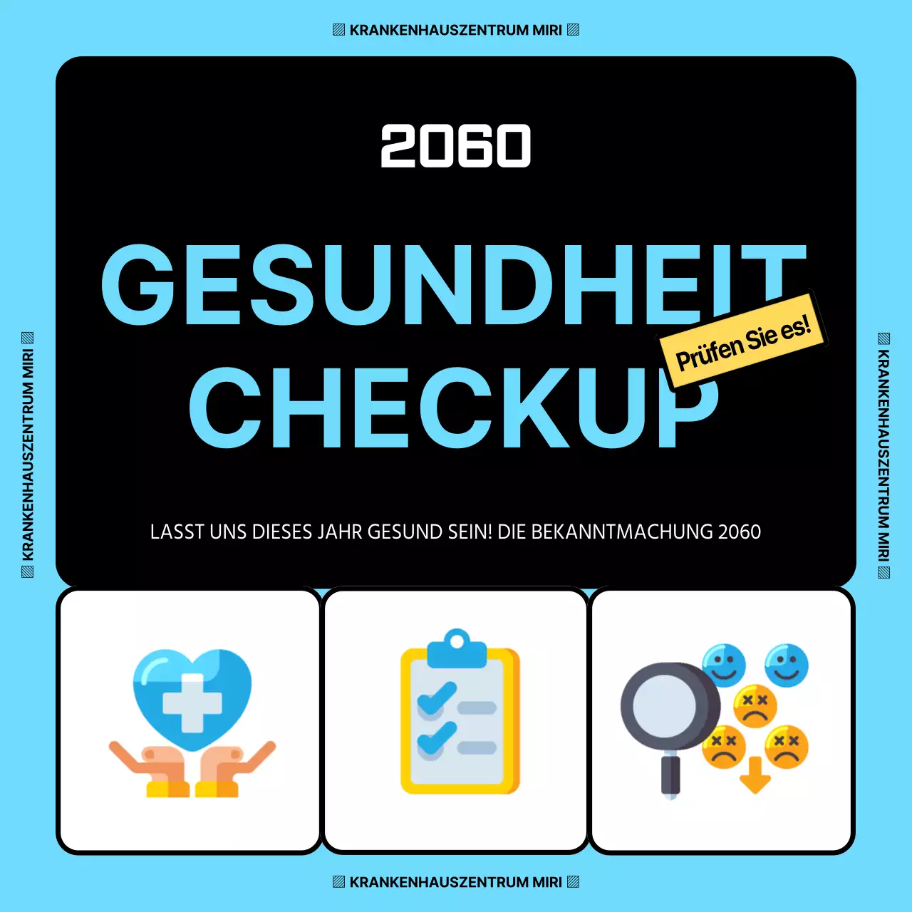 Einfaches hellblaues und schwarzes 3D-Symbol, um zu sehen, wer einen Gesundheitscheck benötigt