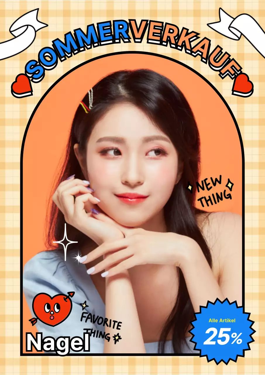 Weibliches Modell mit Nagelkunst auf gelbem Karohintergrund