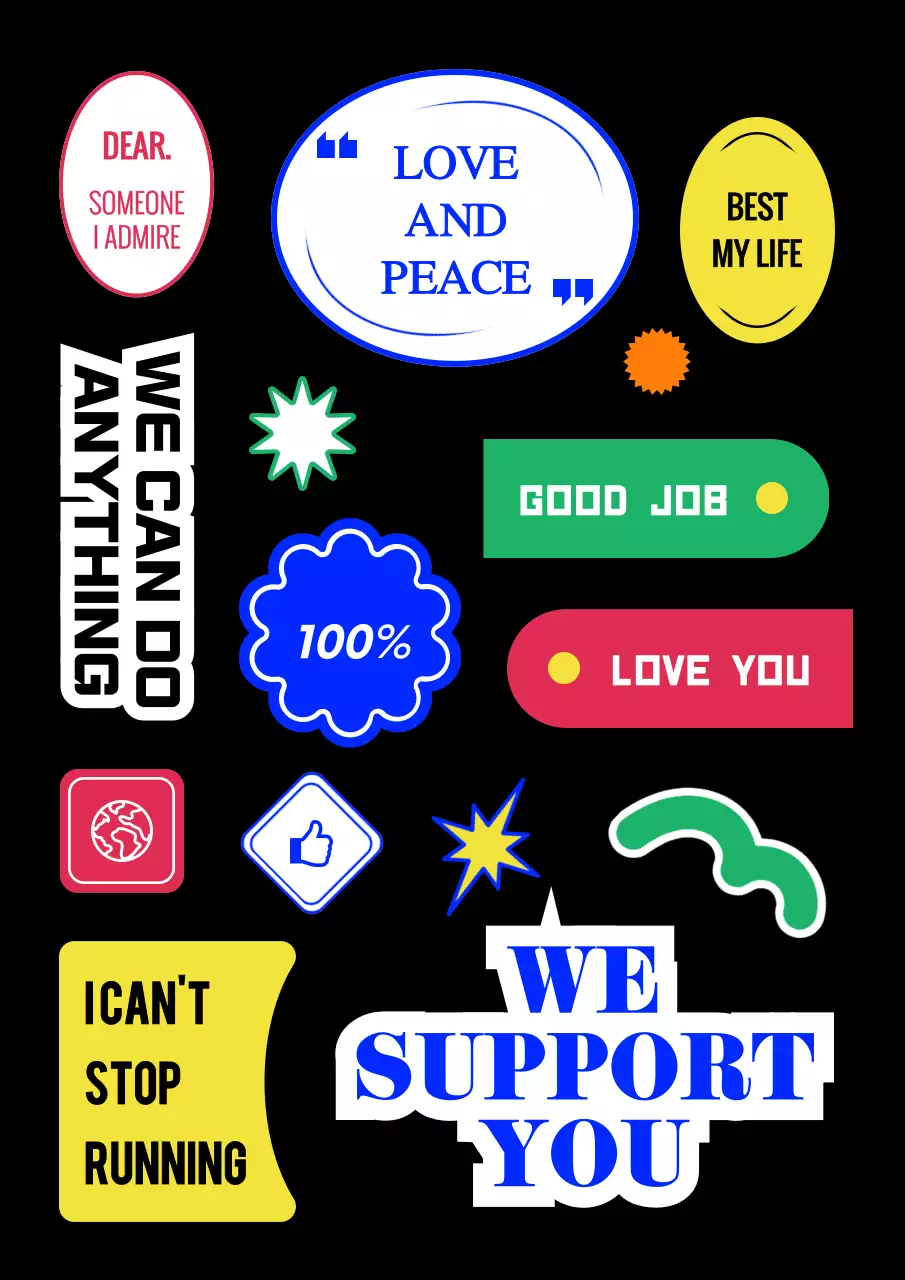 Hip concept with colorful text and icons