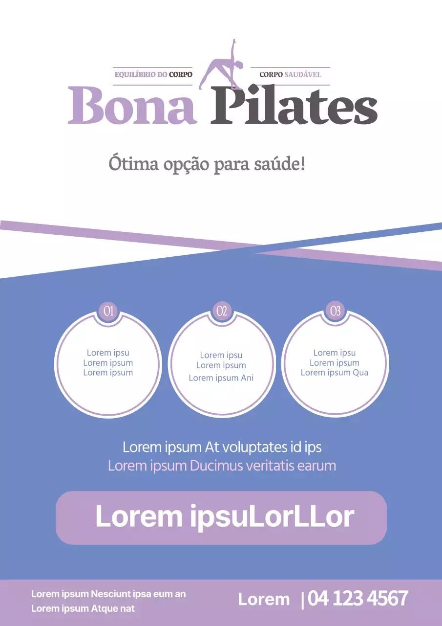 Promoção de uma escola de Pilates simples com linhas e formas roxas