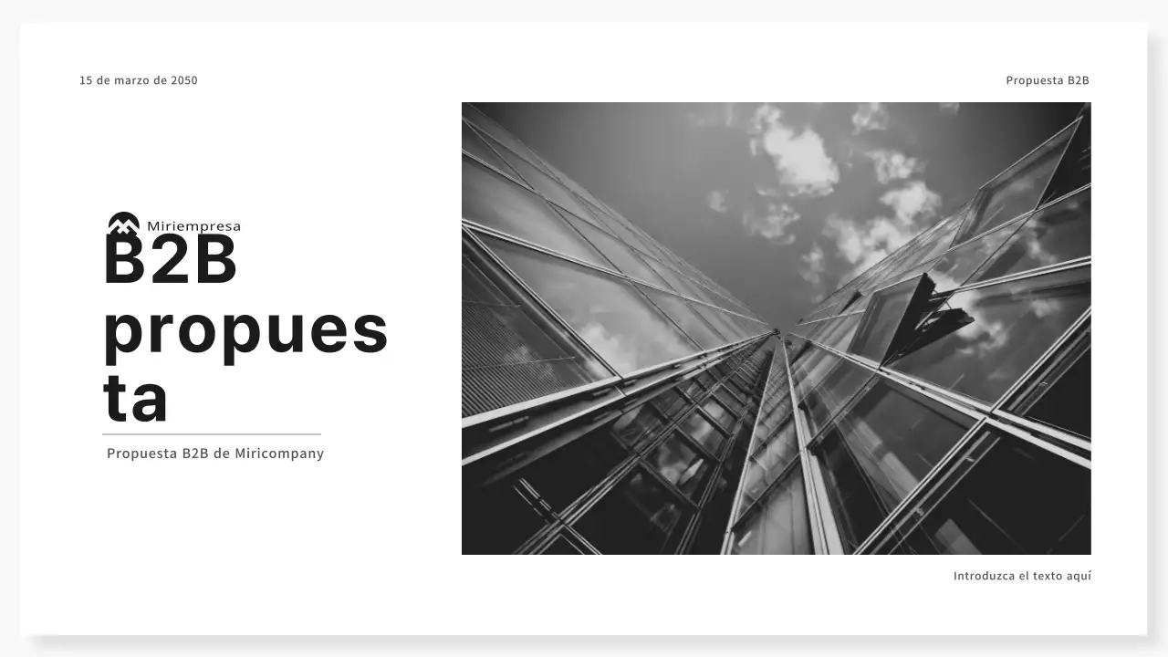 Presentación de propuesta corporativa B2B en tonos negros y grises