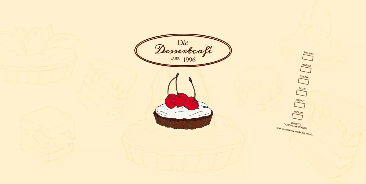 Werbung und Information für Cafés mit einem gefühlvollen Logo in Rotbraun und Hellgelb