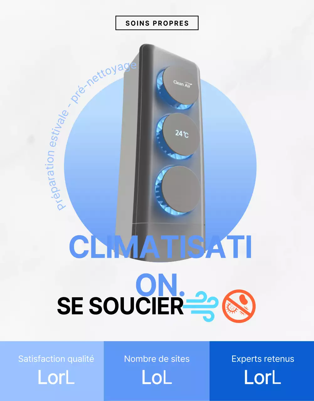 Climatisation propre et fraîche en blanc et bleu