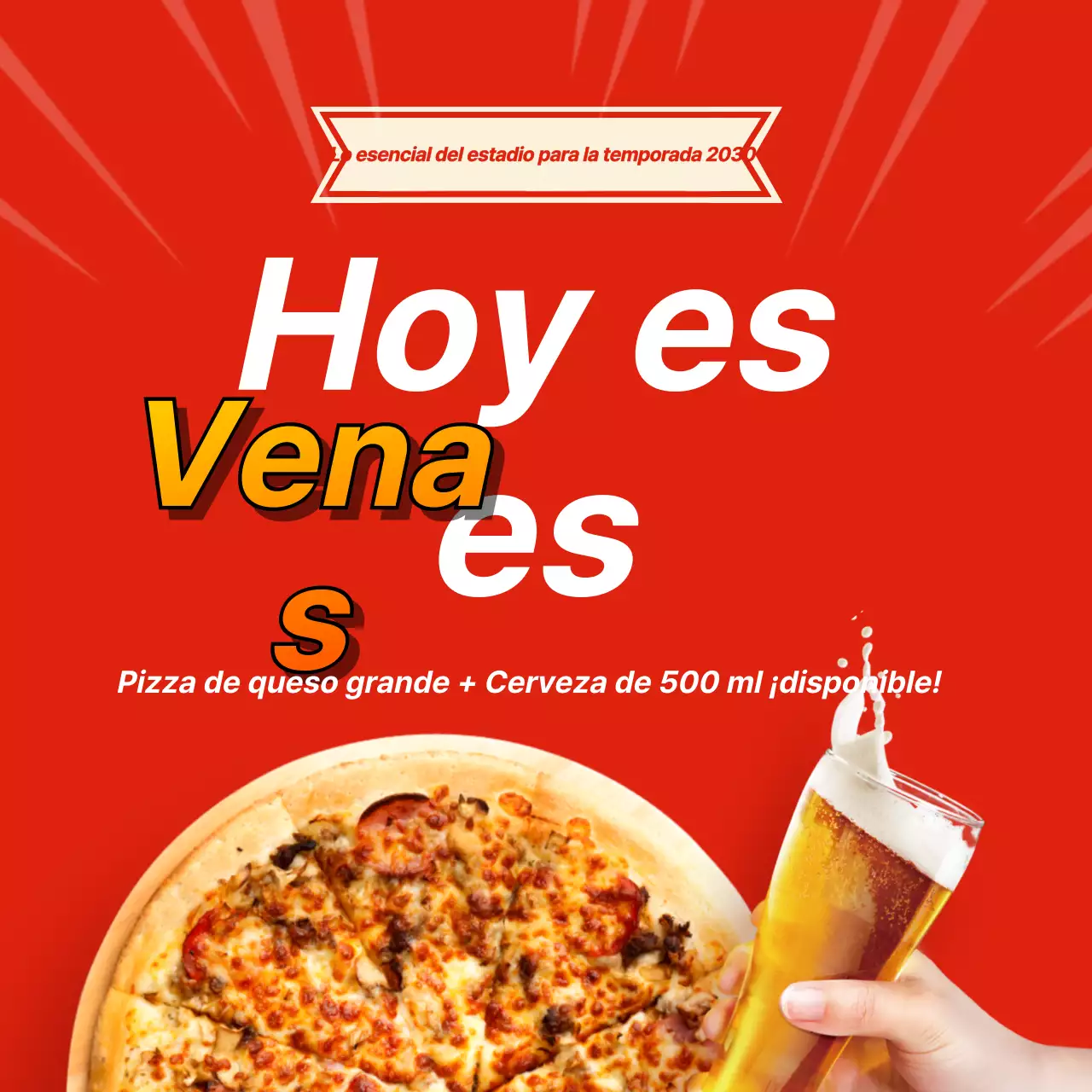 Promueve un juego de porras de pizza y cerveza en rojo