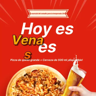 Promueve un juego de porras de pizza y cerveza en rojo