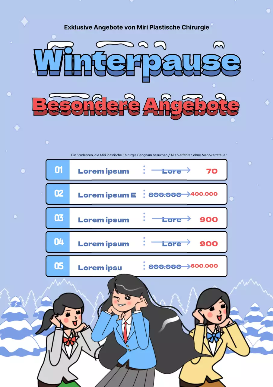 Hübscher hellblauer und roter Flyer für eine Winterveranstaltung der plastischen Chirurgie