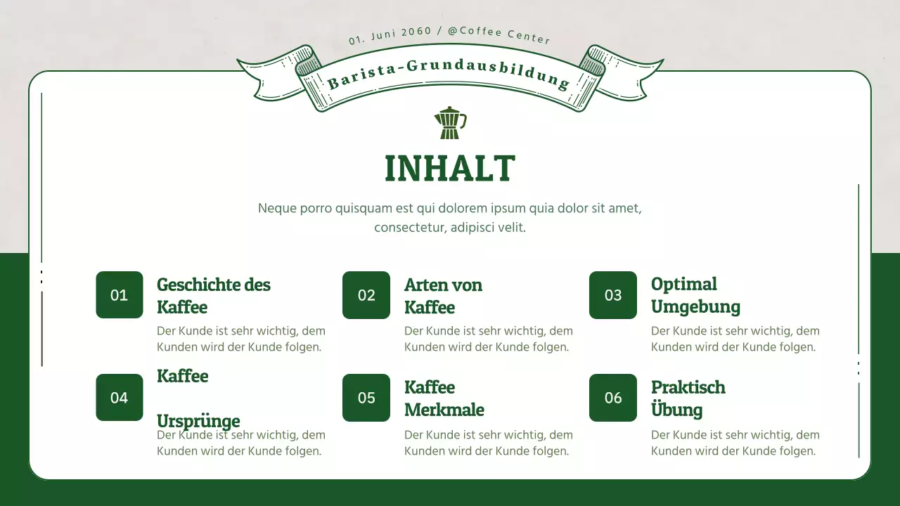 Barista-Schulung mit grünen 3D-Illustrationen