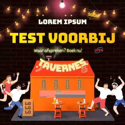 Een zwarte bakstenen taverne met fonkelende neonlichten op een zwarte bakstenen voet Boeken Sociale media