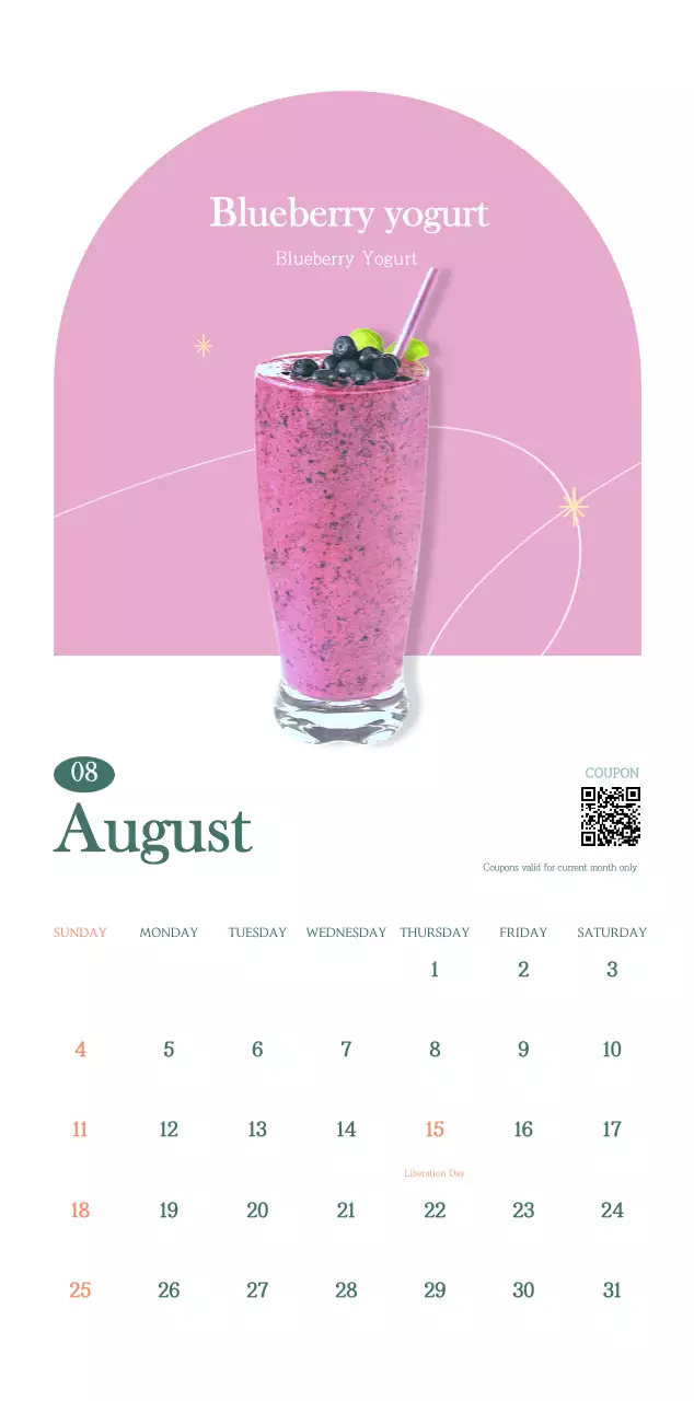 Cafe calendar with drink of the month recommendations