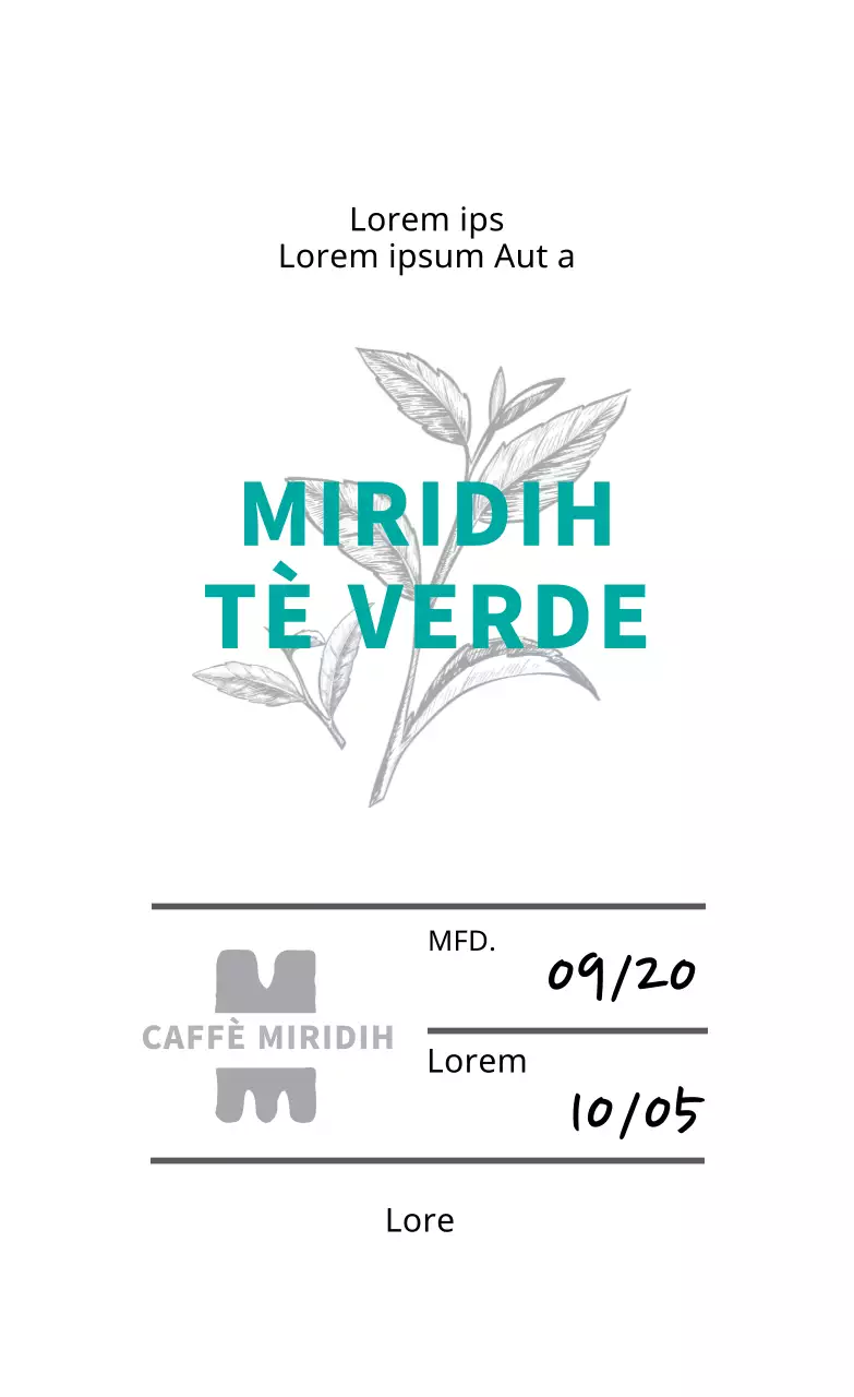 Illustrazione blu Etichetta di tè verde Neat Cafe Tea