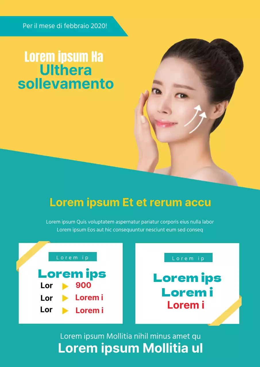 Volantino elegante per l'evento di lifting del viso in giallo e verde
