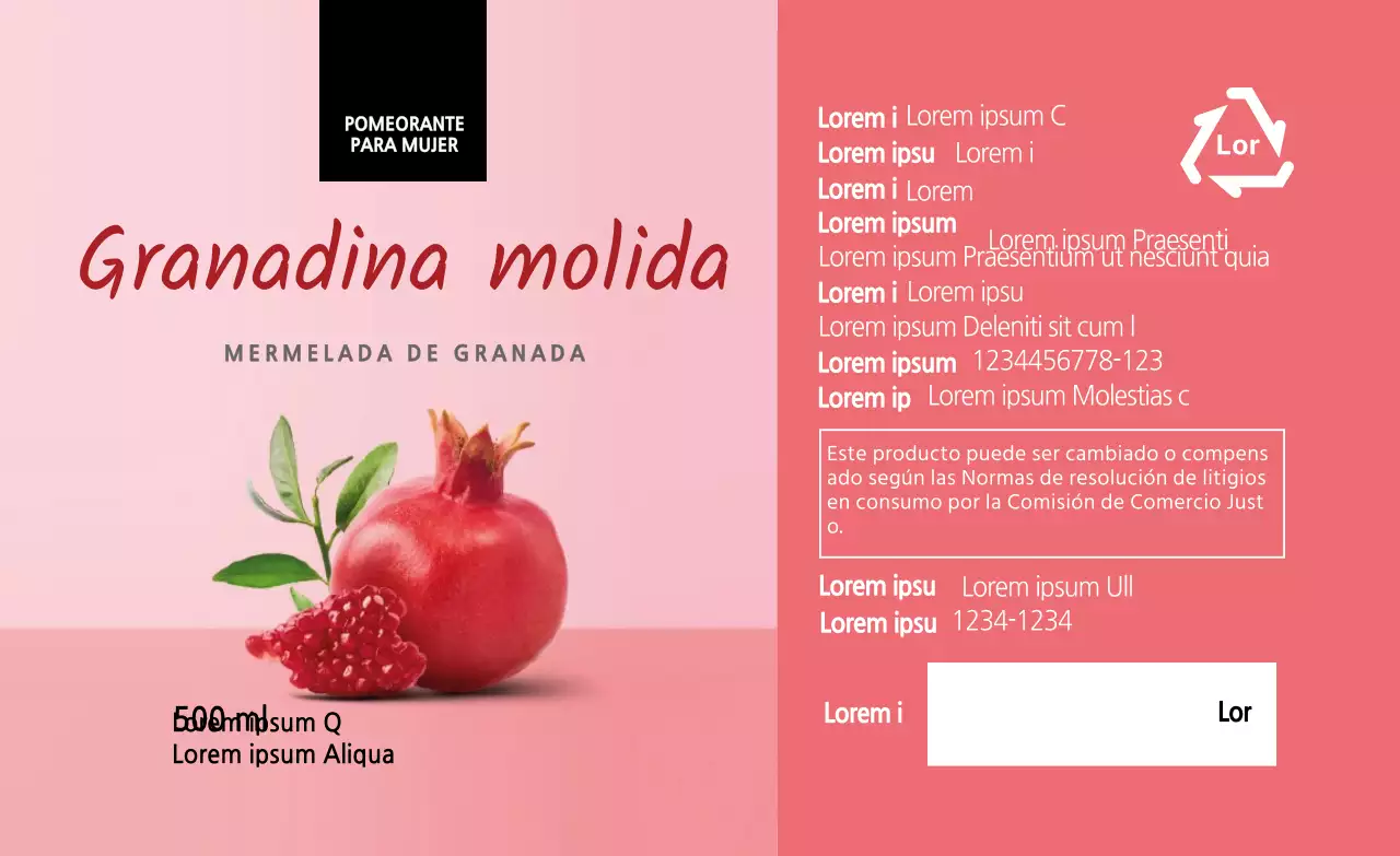 Etiqueta detalle granadina alimentaria foto rosa