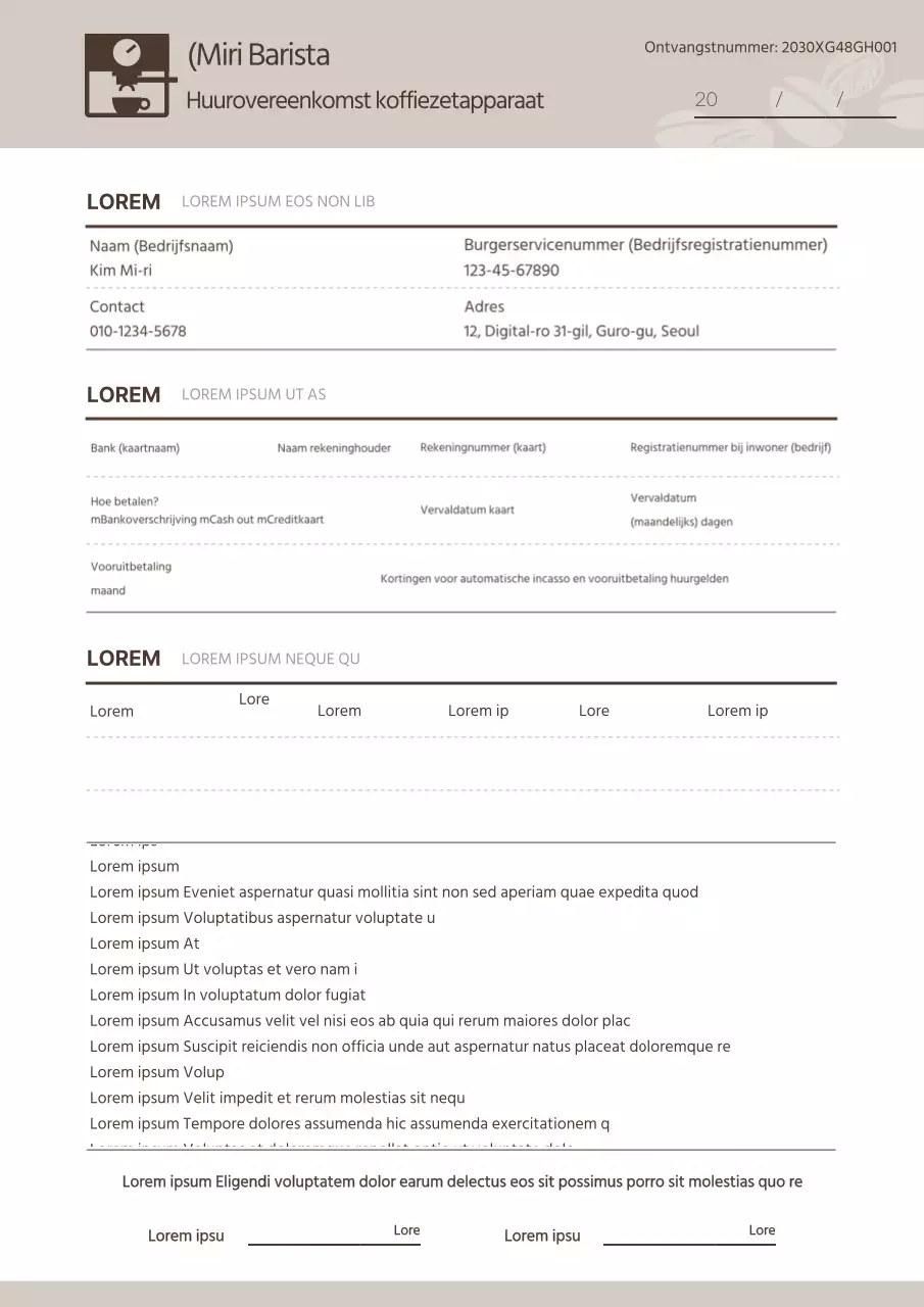 Eenvoudige huurovereenkomst koffiemachine in beige en bruin