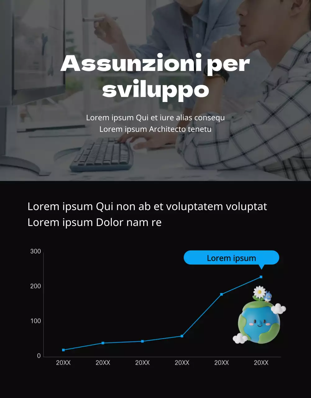 Concetto di brochure blu e nera, semplice e pulita, per il reclutamento di stagisti