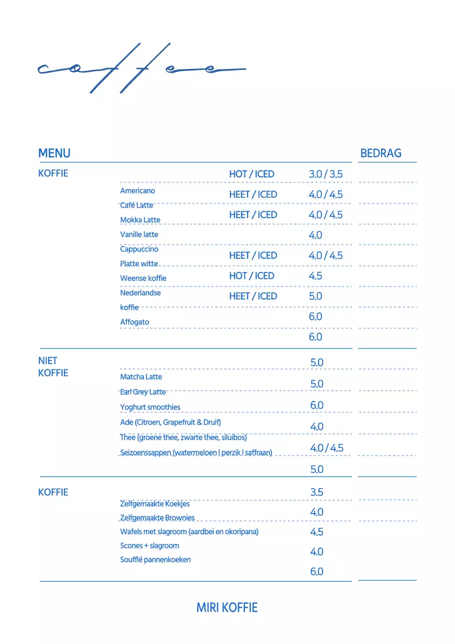 Wit Blauw Eenvoudig Café Drank Menu