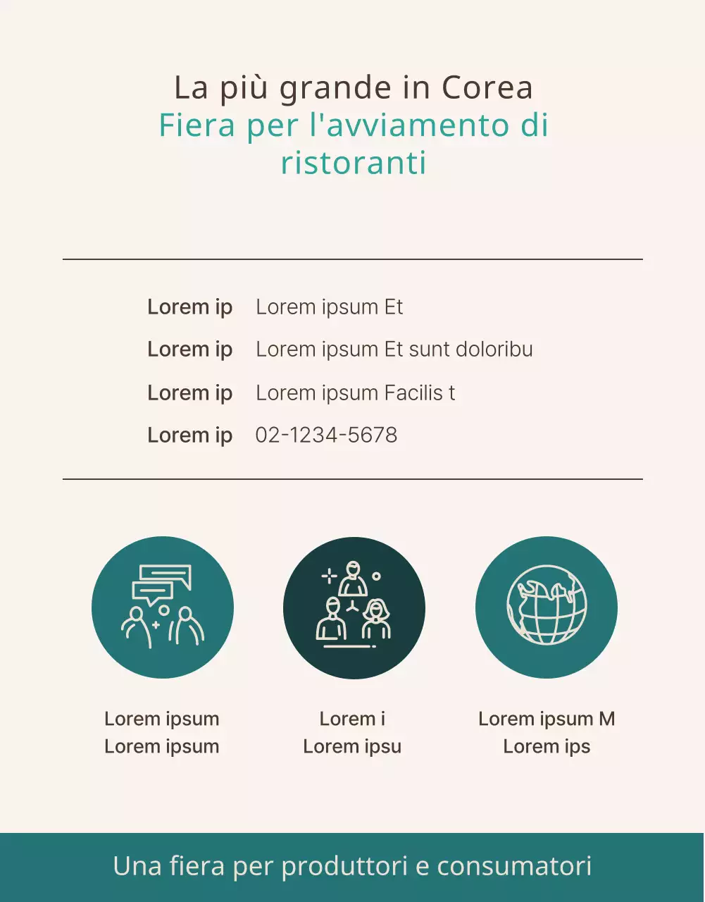 Una fiera di avviamento alimentare pulita di colore marrone e turchese