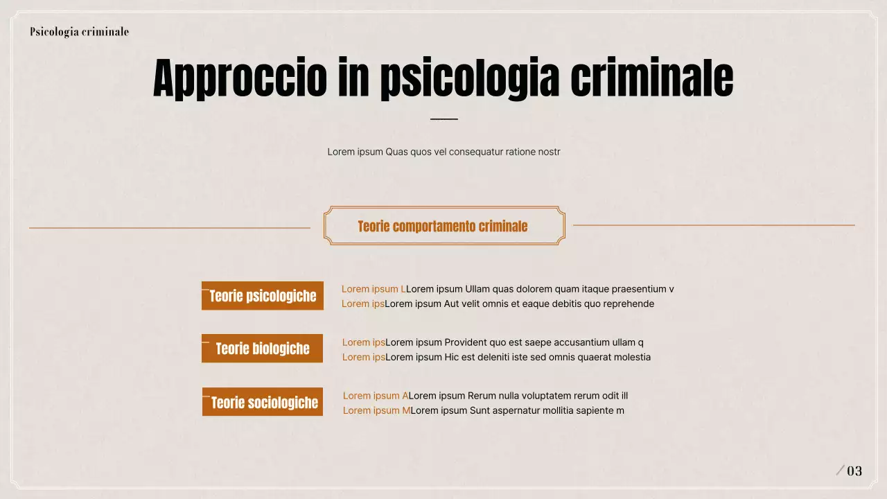 Presentazione del profilo psicologico criminale in nero e beige