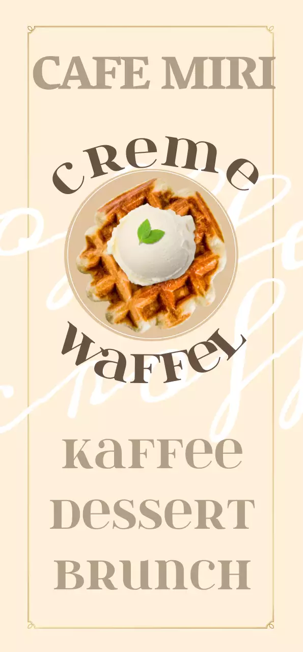 Kursives Café-Banner mit Waffeln mit wärmenden Broten und Desserts.
