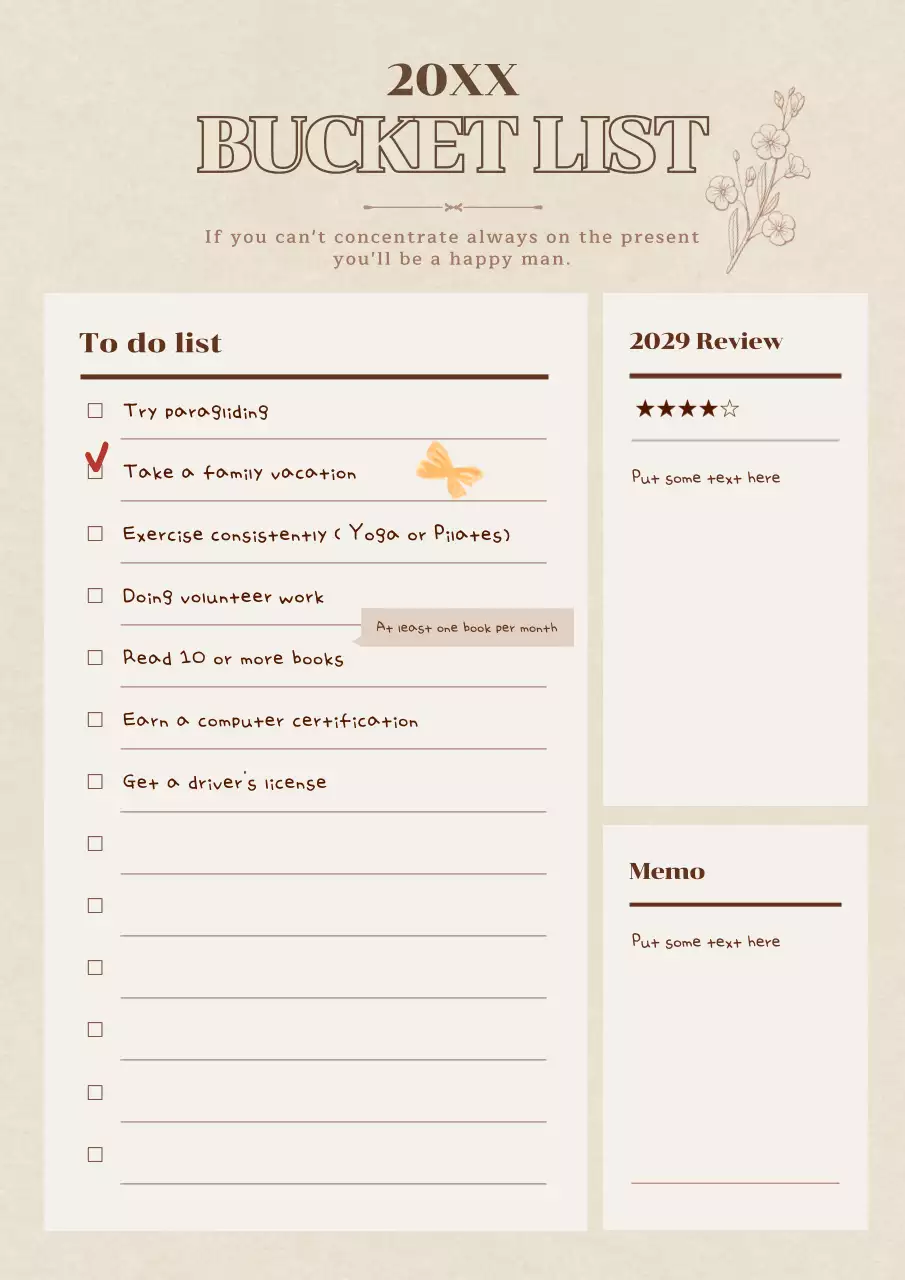 Brown and Pastel New Year's Bucket List