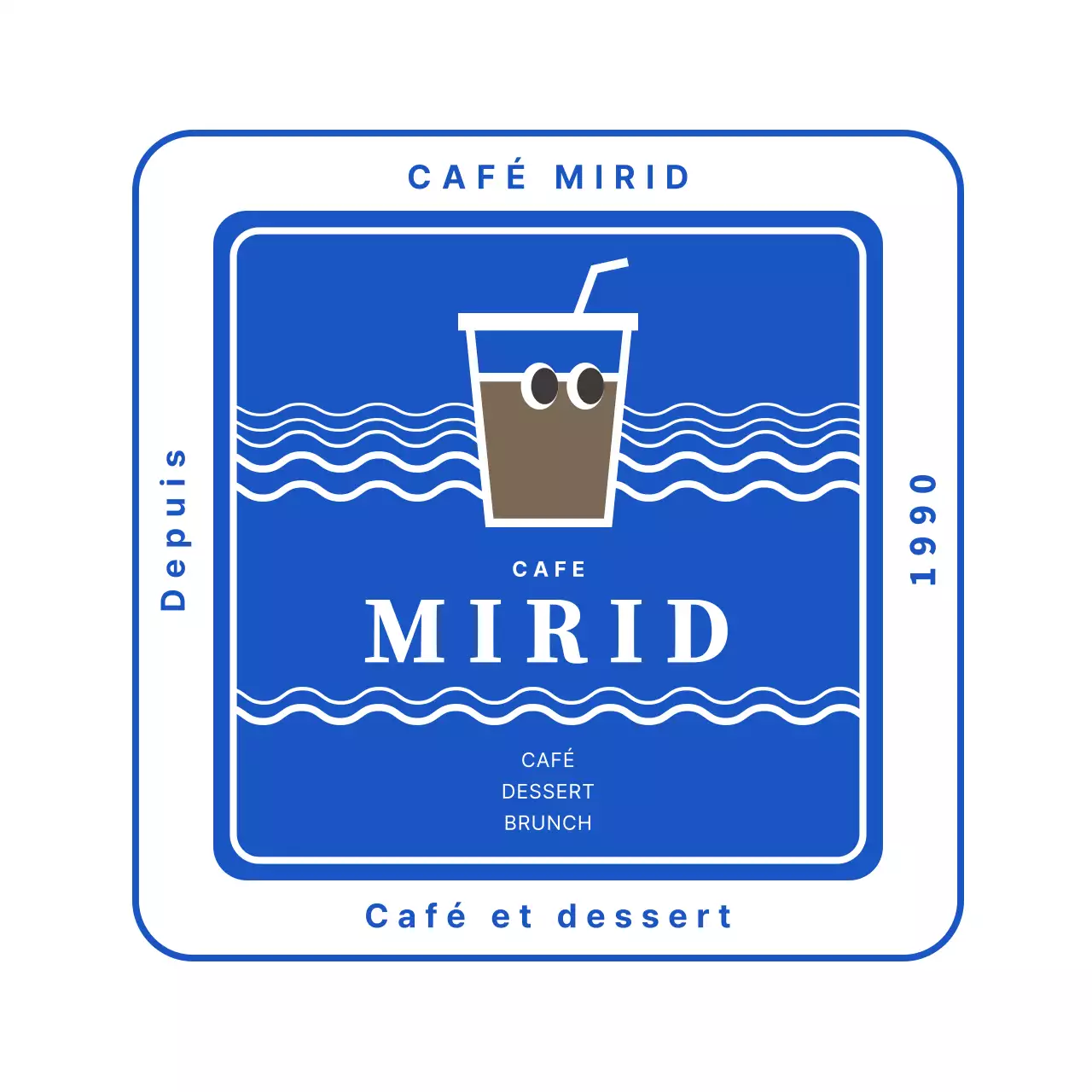 Illustration bleue de café mignon logo de café sous-verre pour café