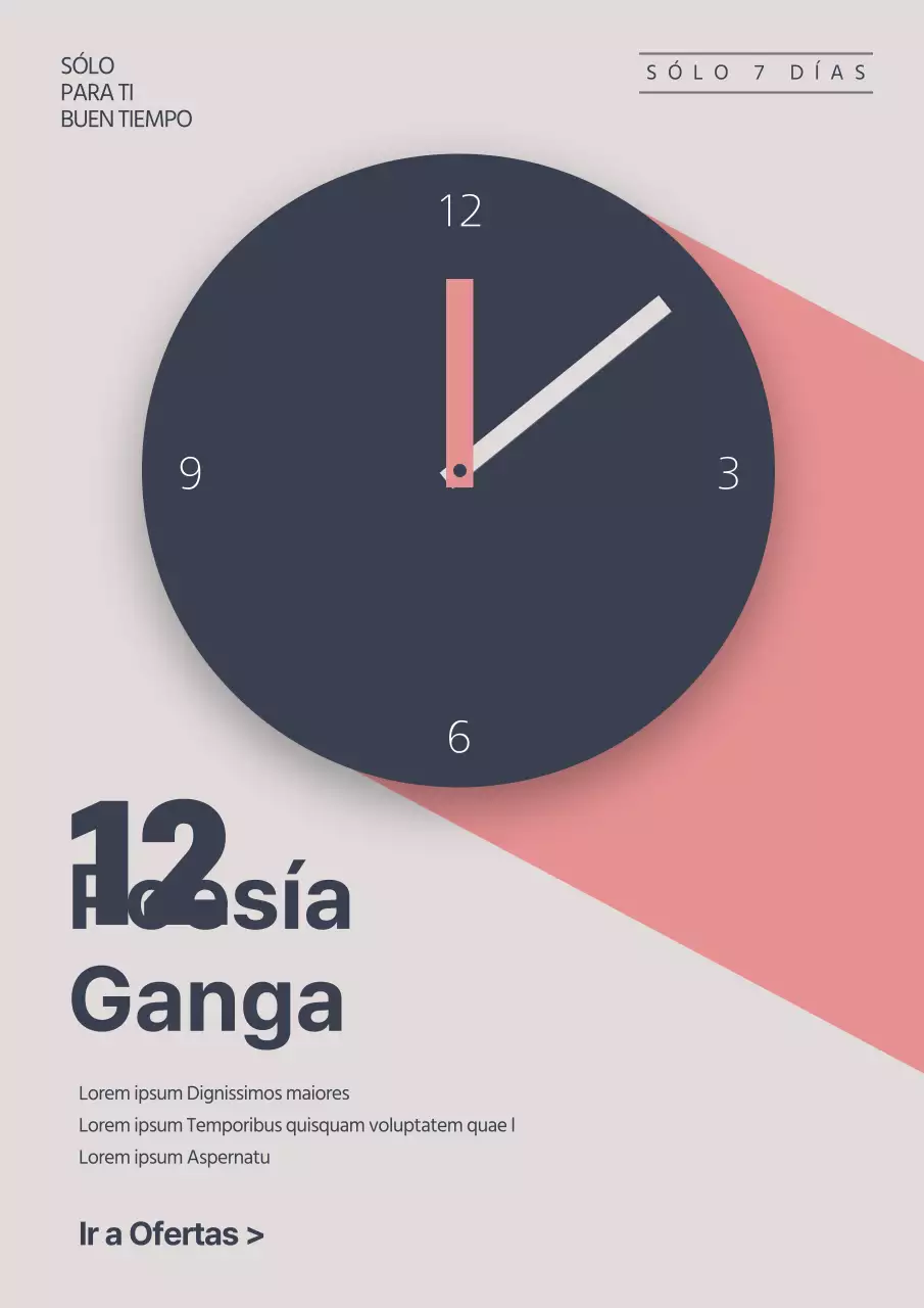 Promocione una sencilla oferta por tiempo limitado con una ilustración de un reloj azul marino y rosa.