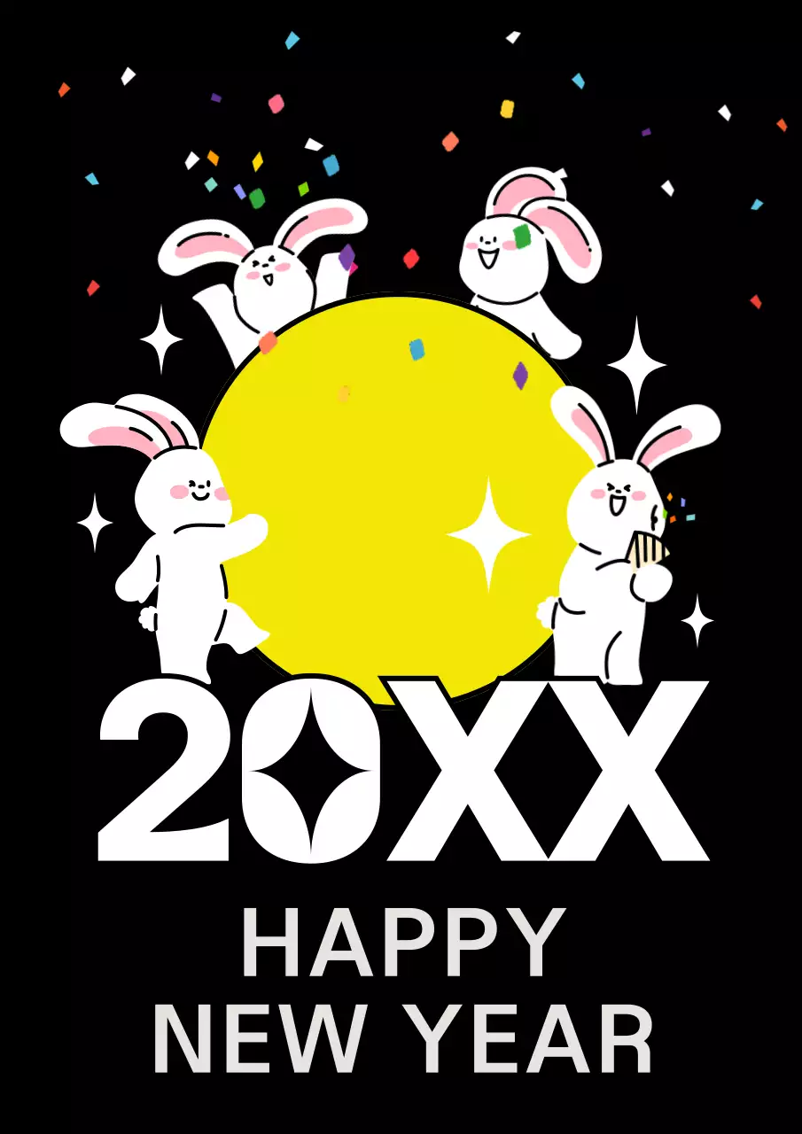 Black Playful New Year's Card Poster