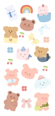 Cute animal characters in various poses in pastel colors