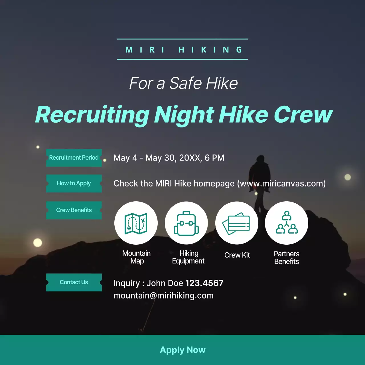 Teal Modern Hiking Recruitment Instagram Post