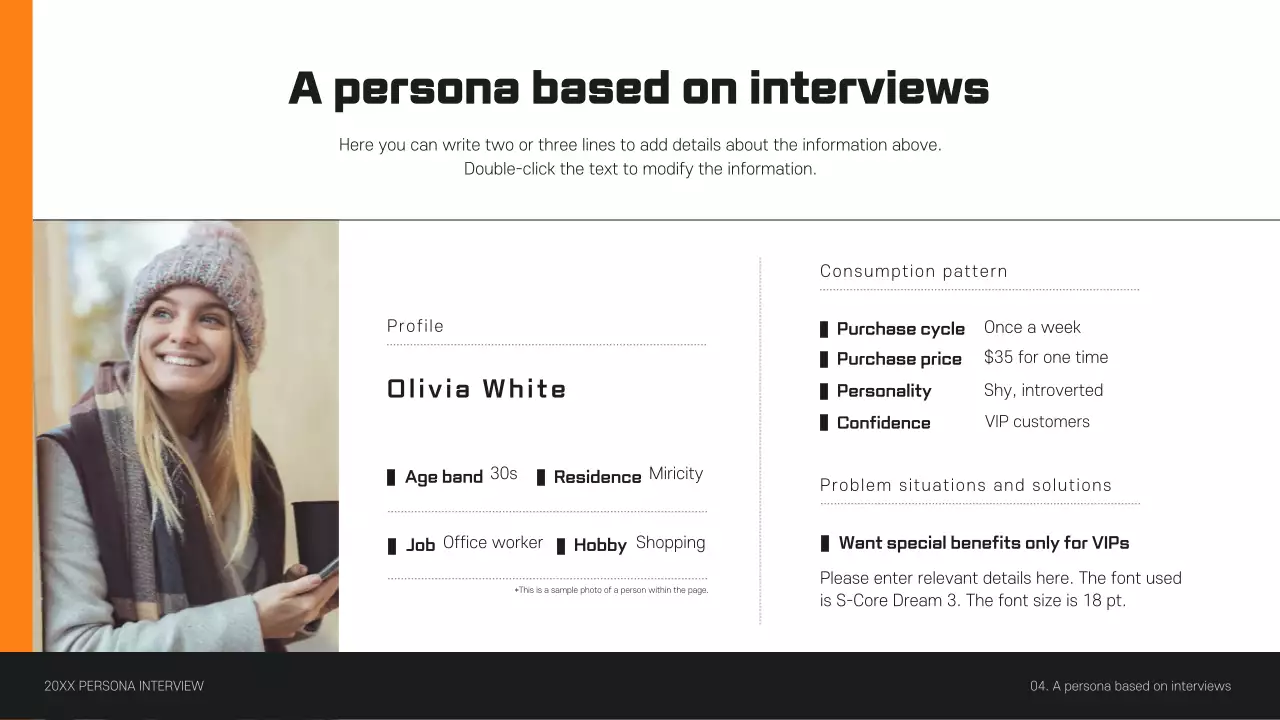 Customer persona interview presentation in orange