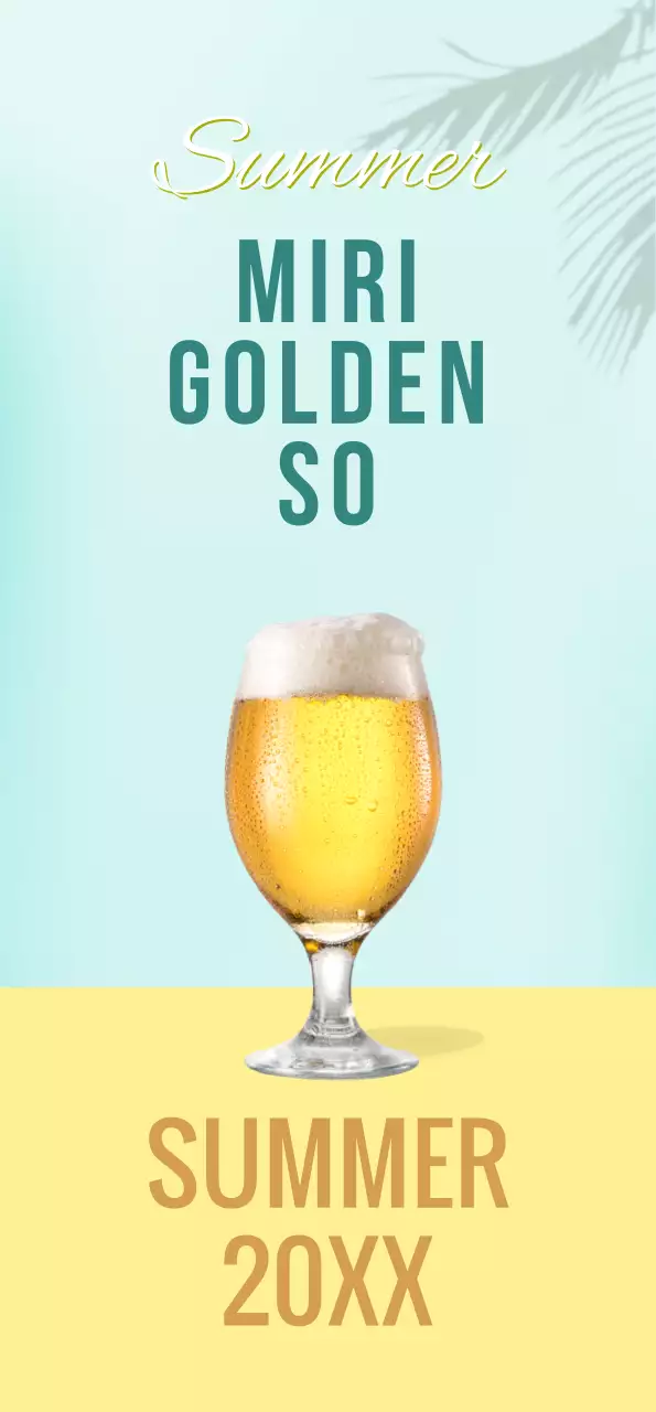 Banner with yellow beer and palm tree shadow on a mint background