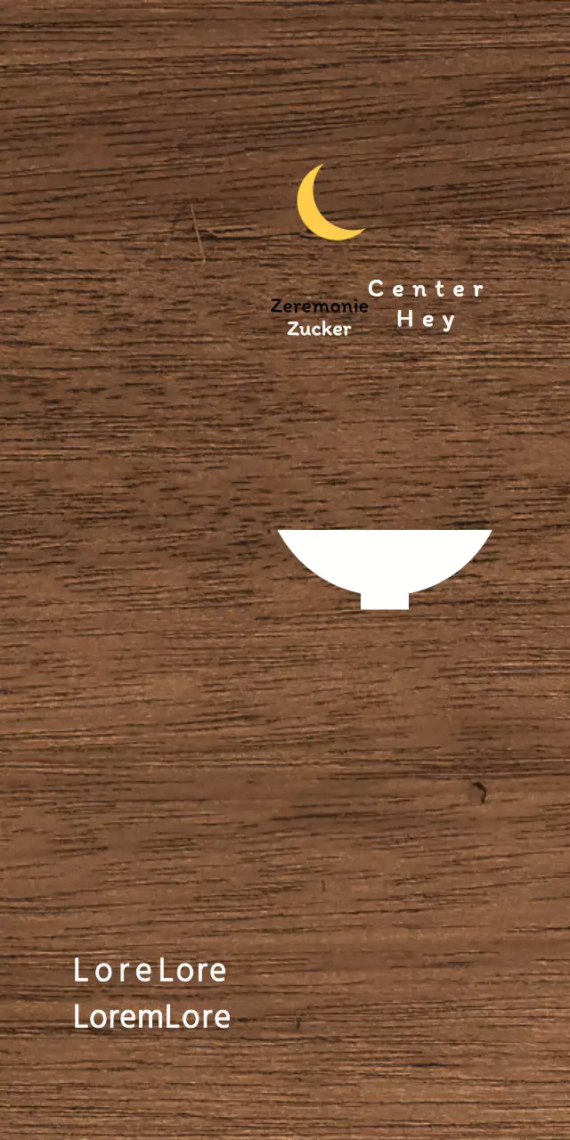 Ein einfaches, spätabendliches Restaurantschild mit weißem und gelbem Text und einer Illustration eines Kugelmonds.