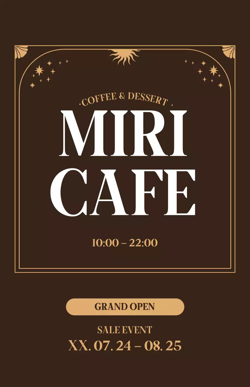 ブラウンの背景にベージュのムードがあるカフェオープンの割引プロモーション