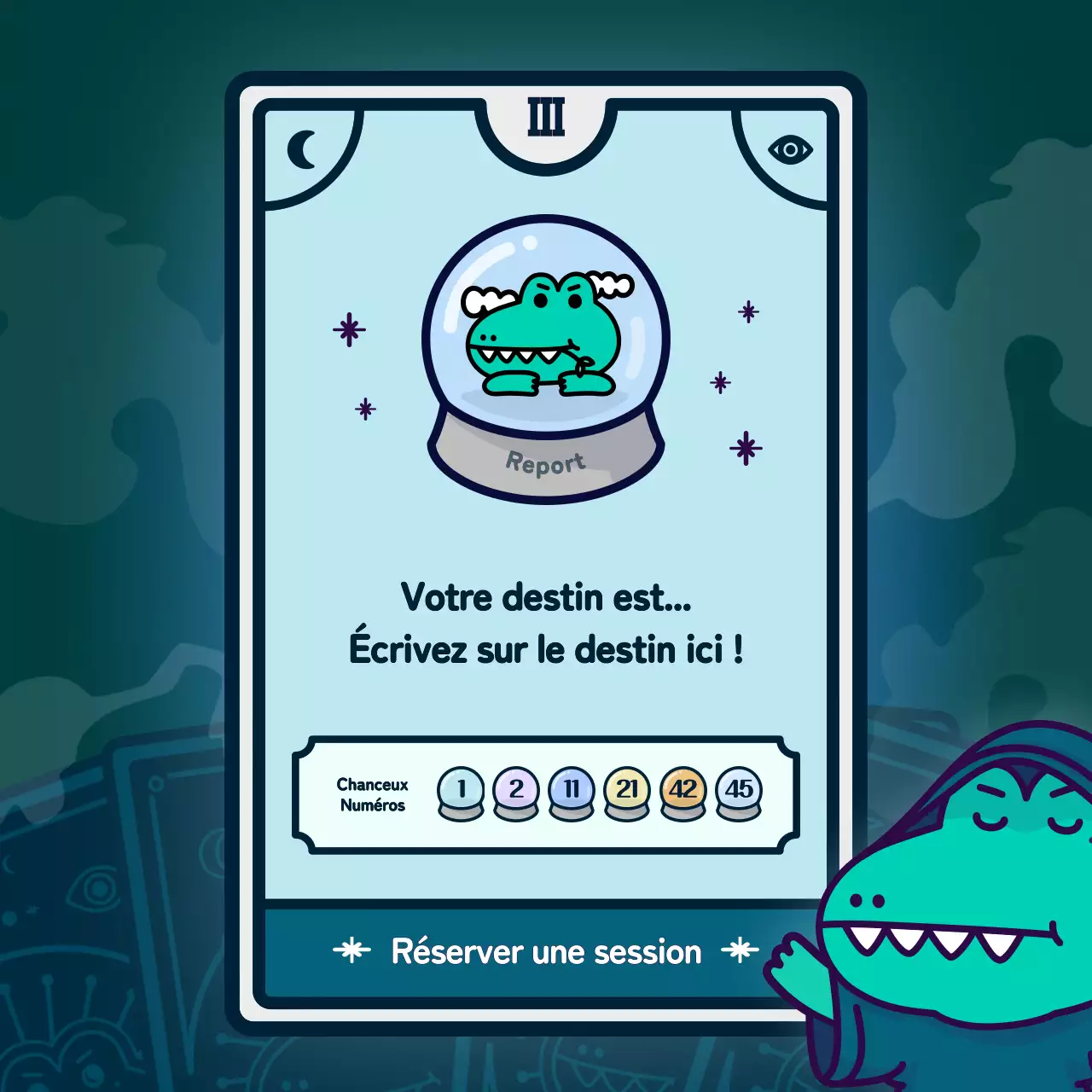 Test psychologique sur les cartes de tarot avec un concept de personnage violet