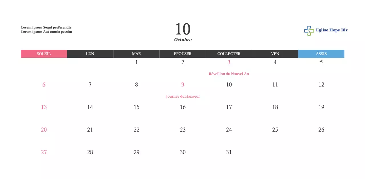 Calendrier avec des images édifiantes de l'église