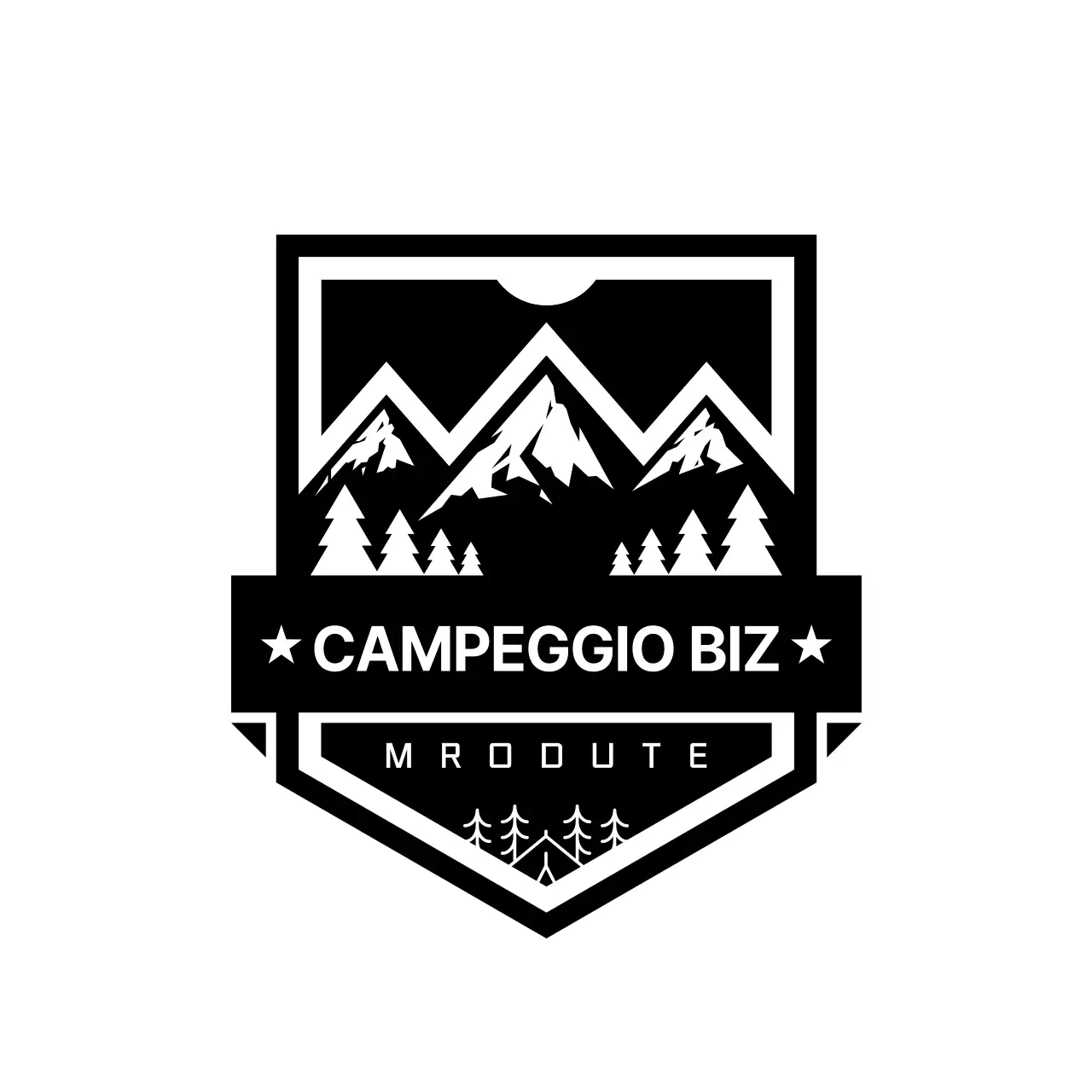 Stile pulito con illustrazioni in bianco e nero per club di campeggio