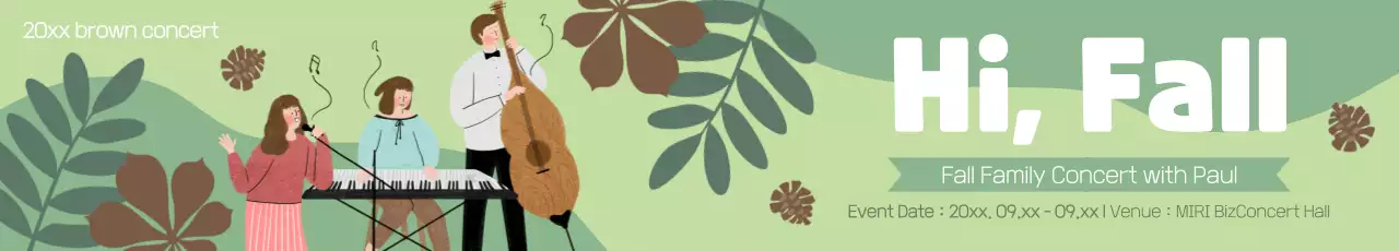 Promote a concert event with an autumnal, green background