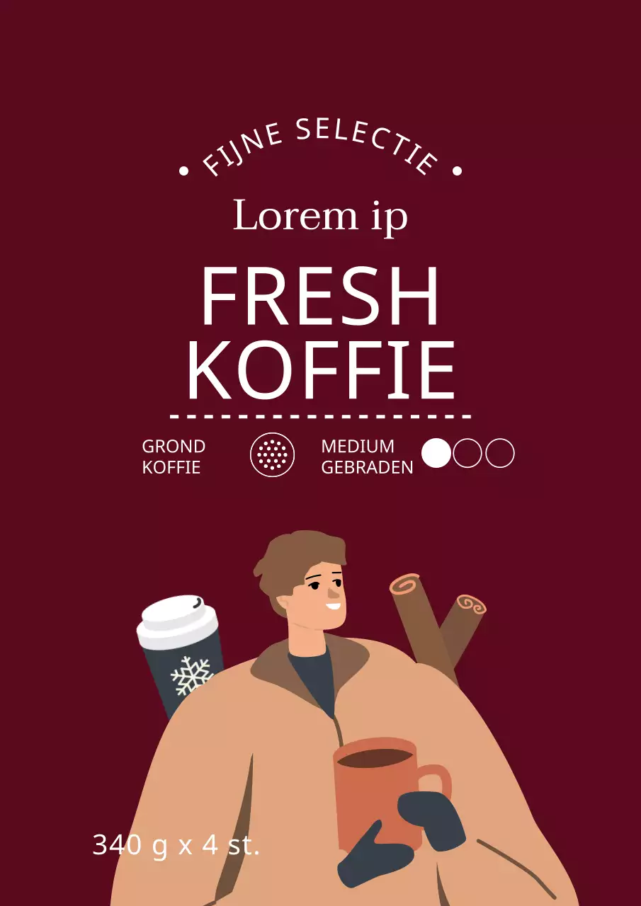 Verpakkingsetiketten voor koffiebonen met leuke illustraties