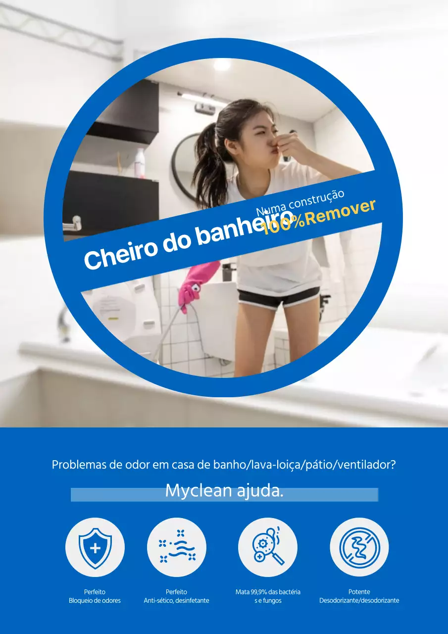 Folheto para produtos de limpeza para remoção de odores de sanitas