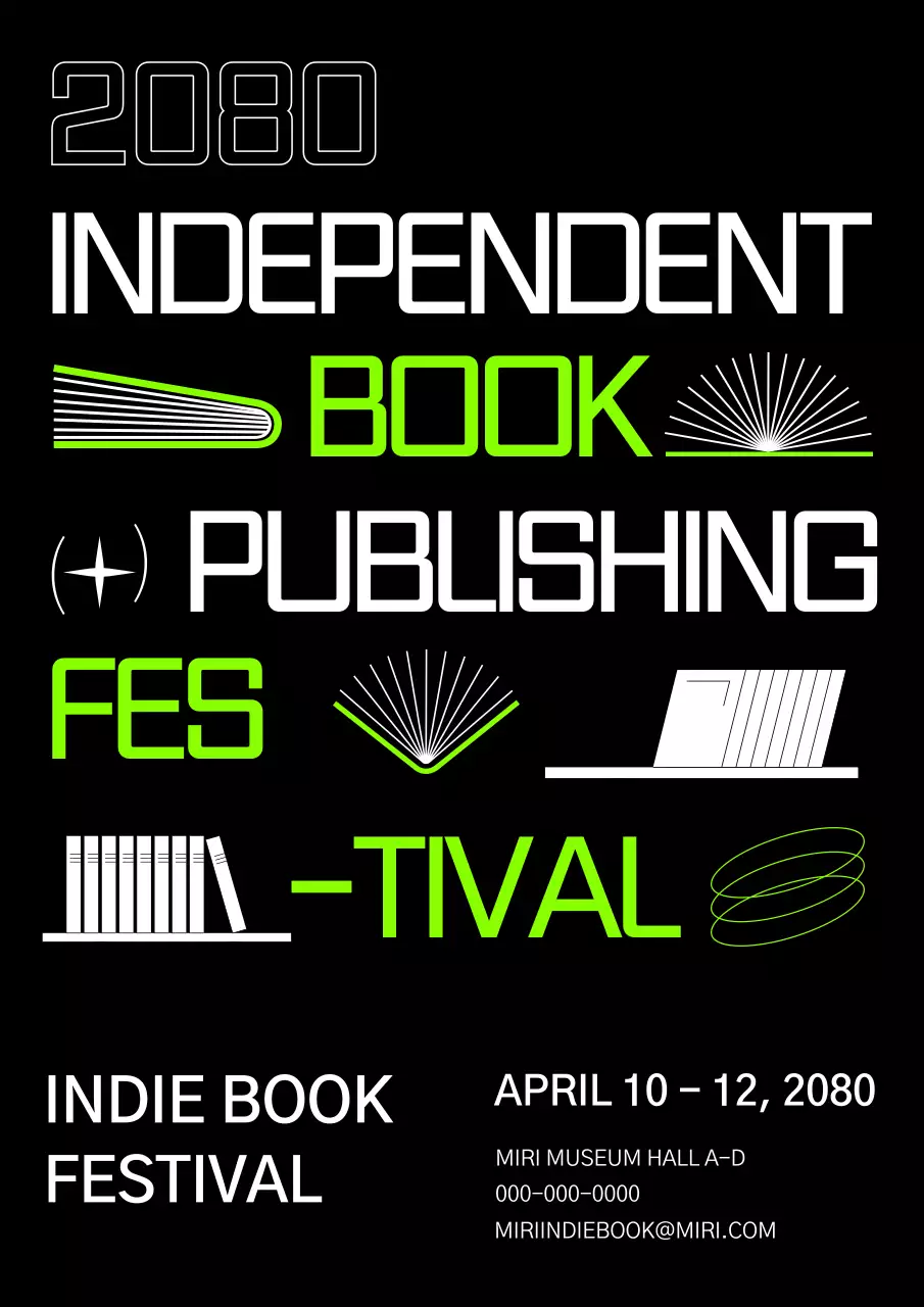 black lime green book illustration simple independent bookstore publishing festival