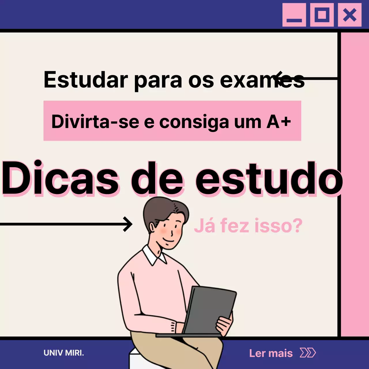Sugestões de estudo simples com detalhes em cor-de-rosa e azul-marinho