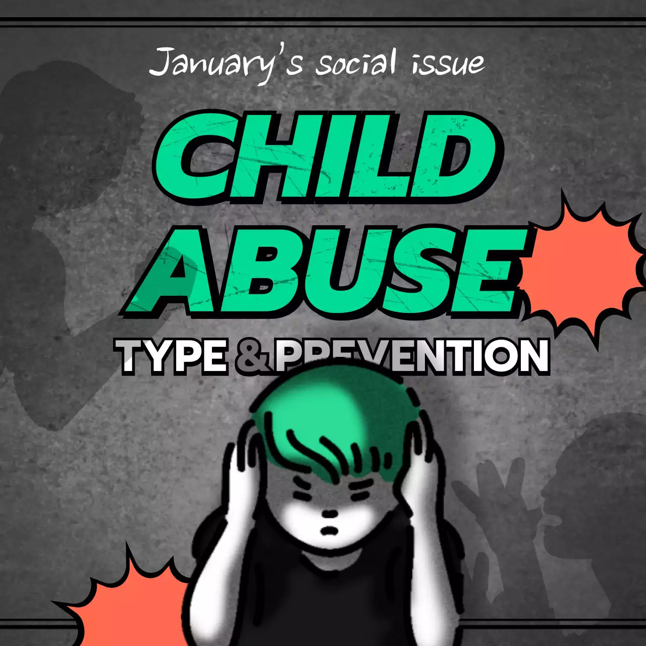 Types of Child Abuse & Prevention in Green Gray Orange Newspaper News Concept