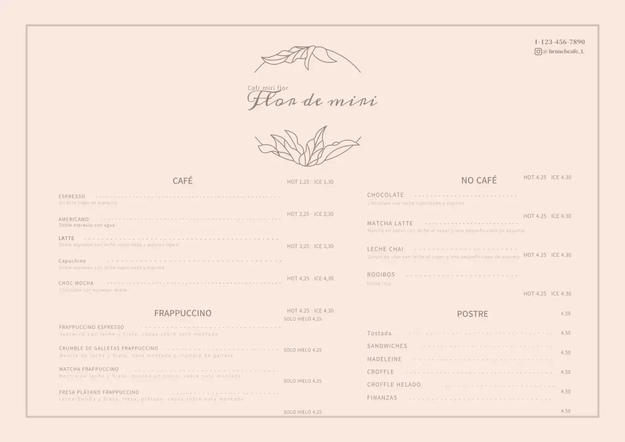 Rosa lujosa flor café cafetería menú cartel