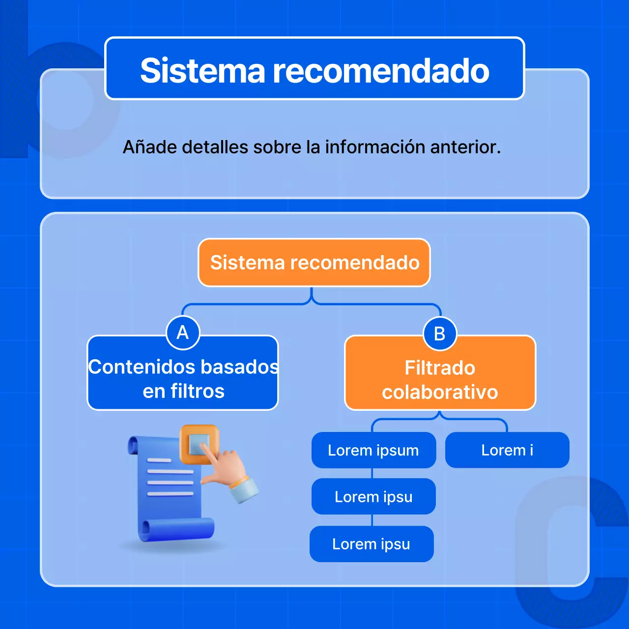 Guía del algoritmo de recomendación en azul sencillo