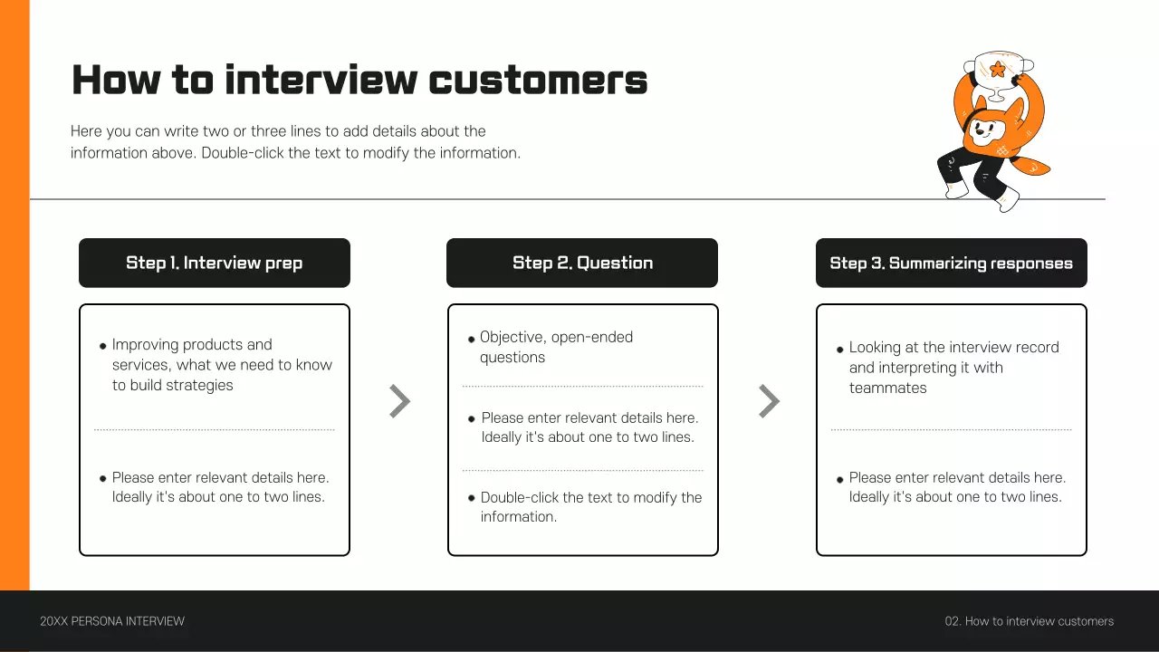 Customer persona interview presentation in orange