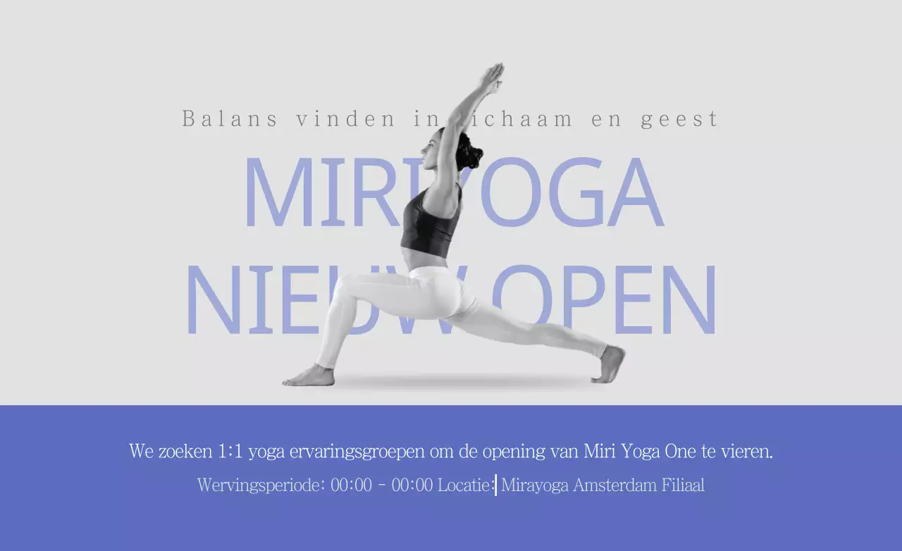 Ontwerp een promotionele hotpack voor een yogastudio om de opening te vieren in strakke blauwe en paarse kleuren.
